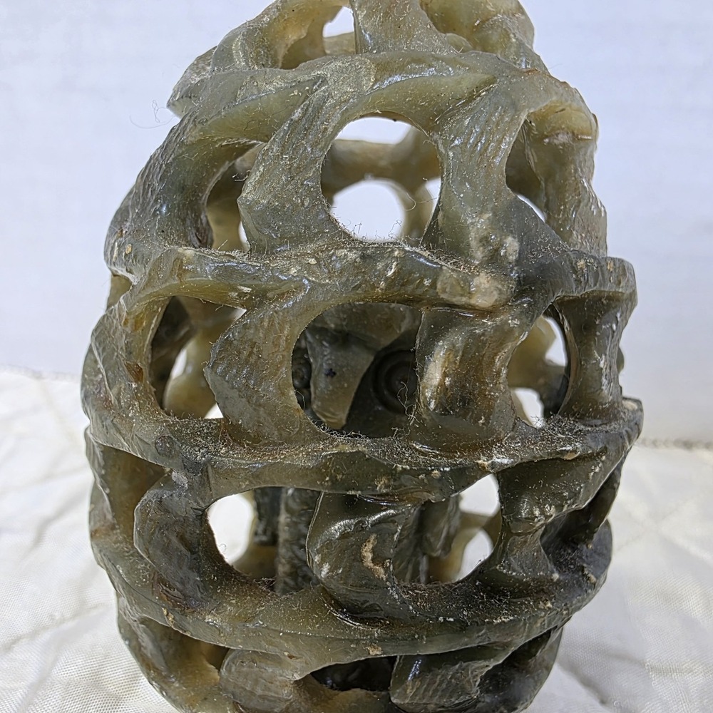 Carved Soapstone Egg With Owl Inside Excellent, Nice Size And Well Made - Picture 2 of 6